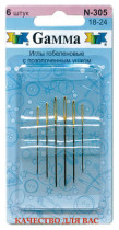 Иглы для шитья ручные " Gamma" гобеленовые №18- 24 N- 305 6 шт. в блистере острие закругл. 